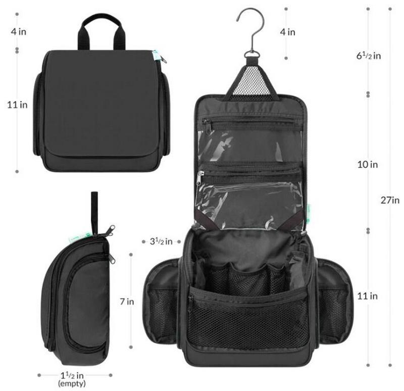 Vente en gros noir unisexe compressible étanche organisateur de maquillage cosmétique nouveaux produits sacs de toilette suspendus pliables pour le voyage