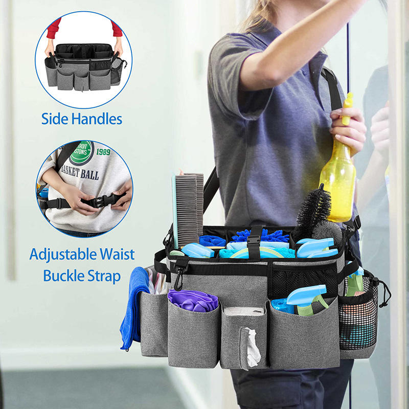 Sac de caddie de fournitures de nettoyage portable pour femme de ménage multifonction avec bandoulière et ceinture
