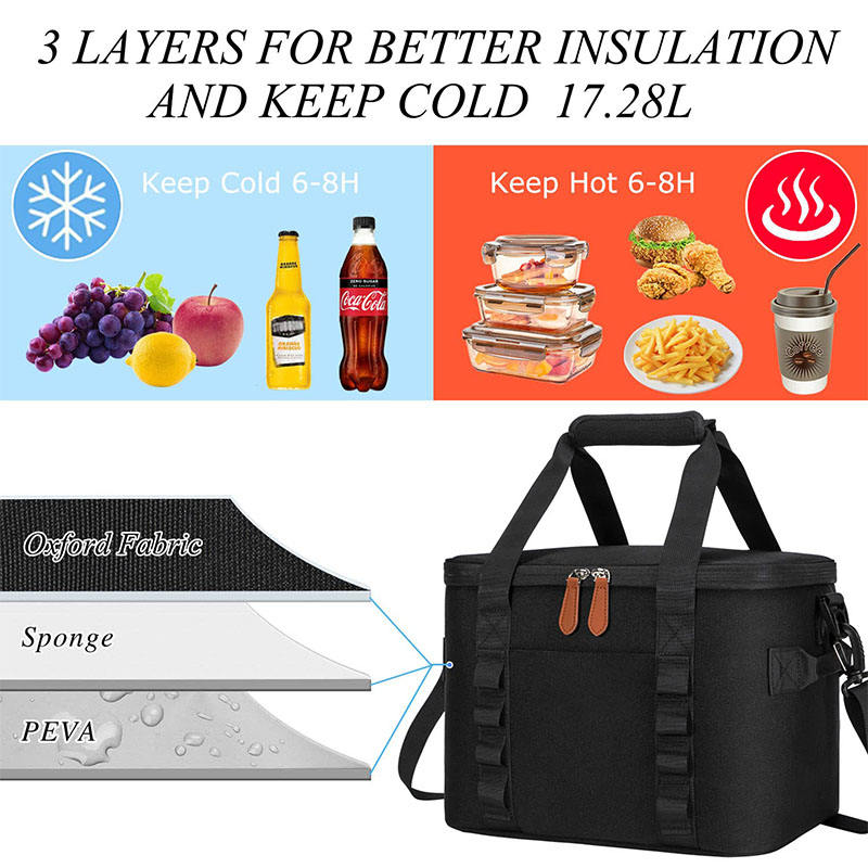 Noir Portable plage pique-nique randonnée isolation alimentaire stockage thermique organisateur sacs isolés sac isotherme