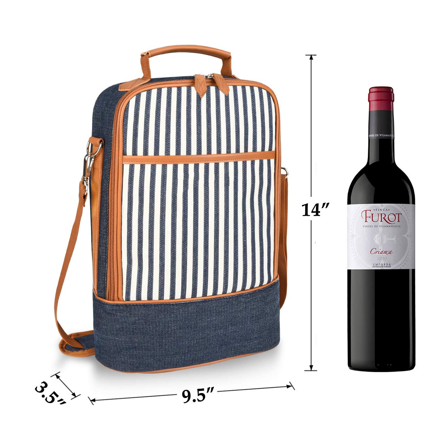 Porte-sac isotherme isolé personnalisé pour 2 bouteilles de vin pour hommes femmes cadeau avec séparateurs et bandoulière rembourrée