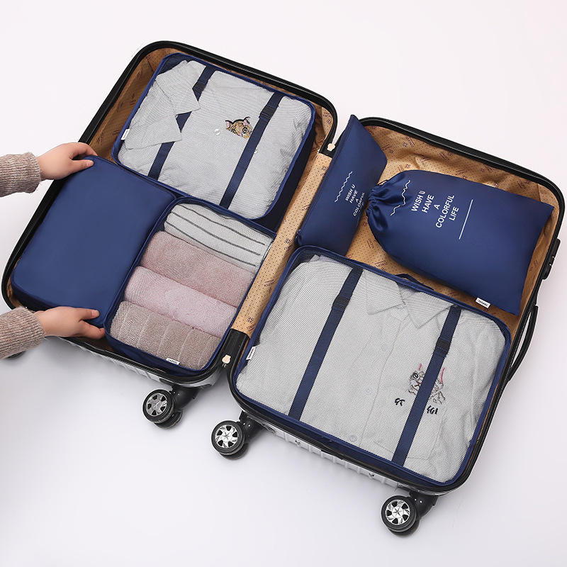 Logo personnalisé 6 pièces cubes d'emballage pour voyage cubes de voyage pliables ensemble sac de rangement léger pour bagages