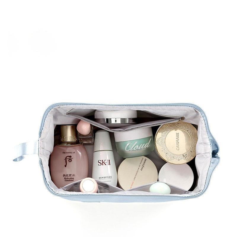 Sacs cosmétiques en gros simples de double couche de maquillage avec la conception sèche et humide de séparation