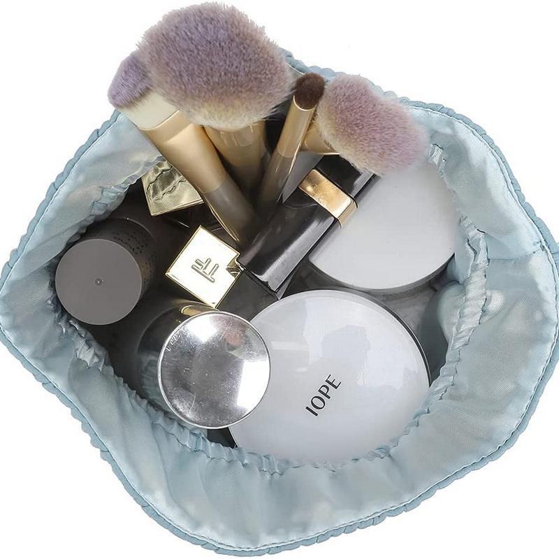 Sac de maquillage en cuir PU bleu de voyage couleur personnalisée Logo privé sacs à cosmétiques cordon de toilette organisateur de stockage pour les filles