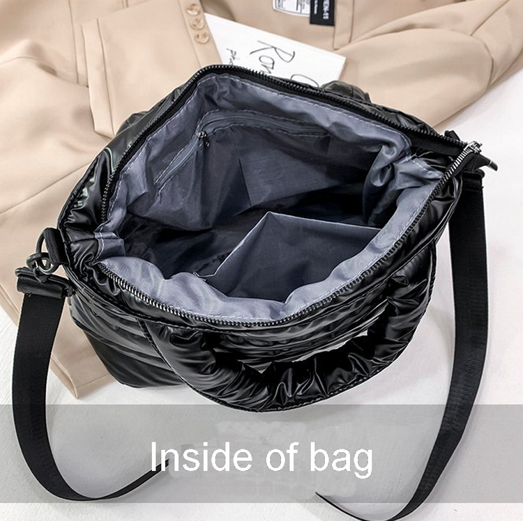 sac fourre-tout matelassé gonflé de concepteur brillant personnalisé rembourré vers le bas grand sac à bandoulière puffer logo personnalisé à la mode hiver