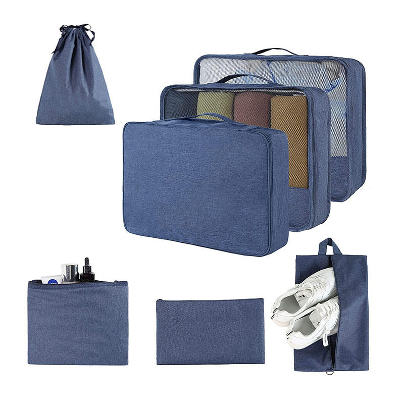 Bleu étanche 7 pièces ensemble bagages vêtements chaussures stockage organisateur compression emballage cubes pour voyage