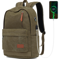 Sac à dos pour ordinateur portable en toile, sac à dos scolaire étanche avec sac à dos de chargement USB