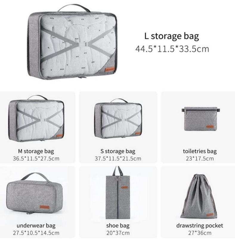 Cubes d'emballage de bagages de voyage de qualité en gros ensemble de 7 sacs de voyage de compression de valise étanche unisexe personnalisés