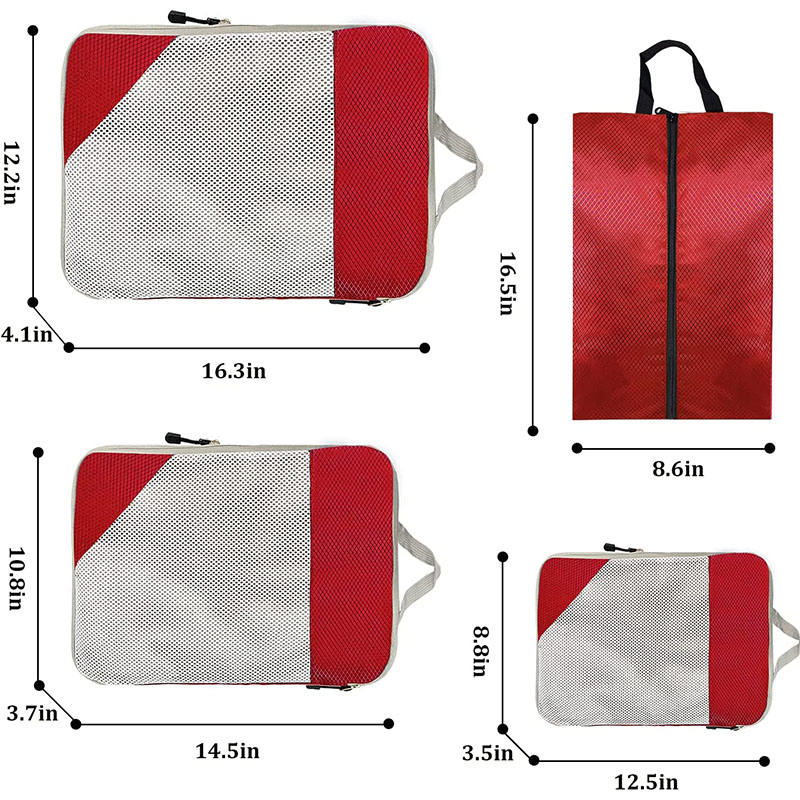 Rouge étanche compression 4 pièces voyage accessoires organisateur bagages cube sac emballage cubes pour vêtements