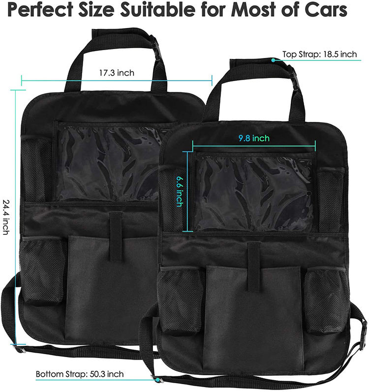 Organisateur de siège avant arrière de voiture poches en filet protecteurs de dossier de siège tapis de pied organisateur de coffre de voiture avec écran tactile