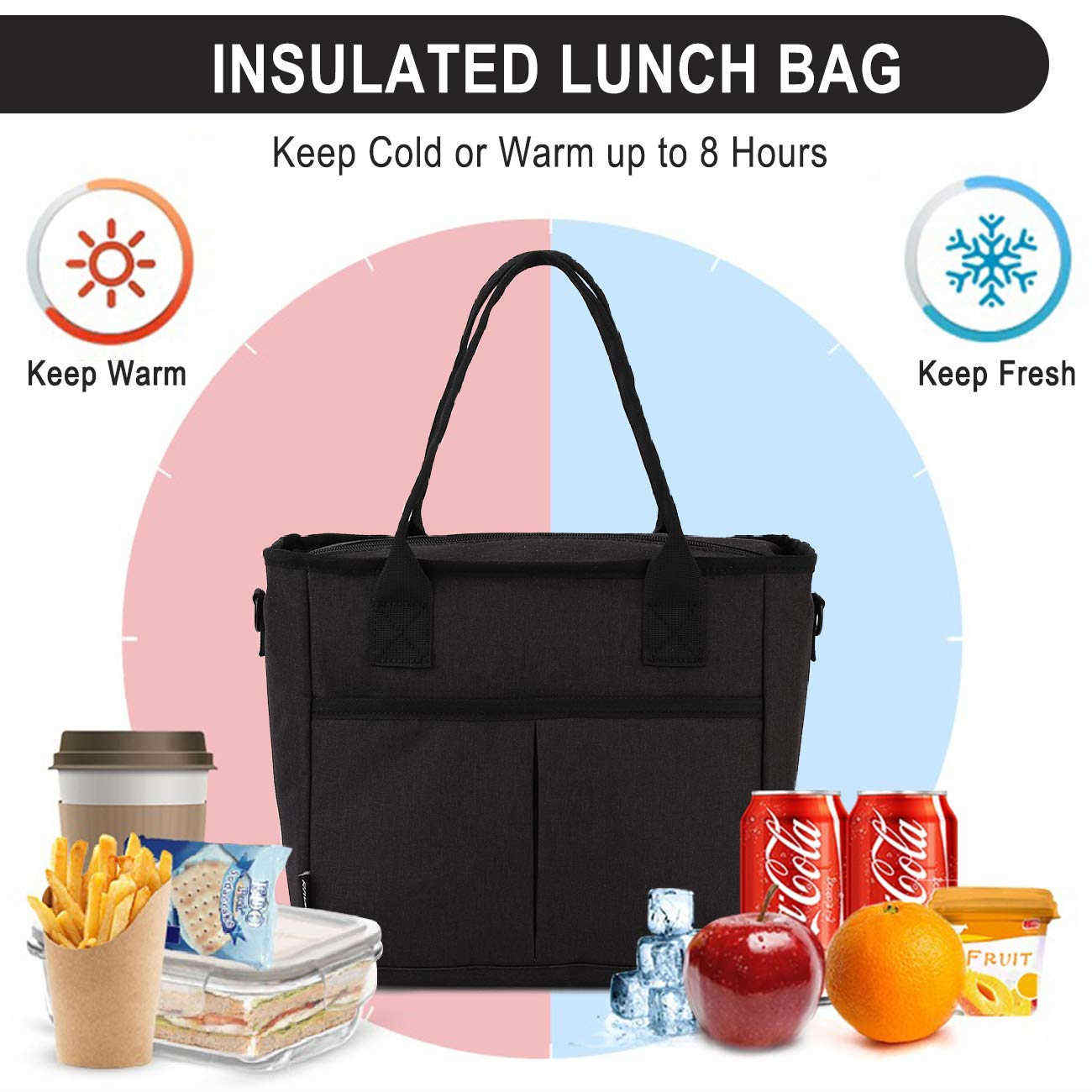 Imperméable à l'eau Grande boîte à lunch thermique isolée étanche aux fuites Sac isotherme isotherme réutilisable pour femmes avec épaule Str