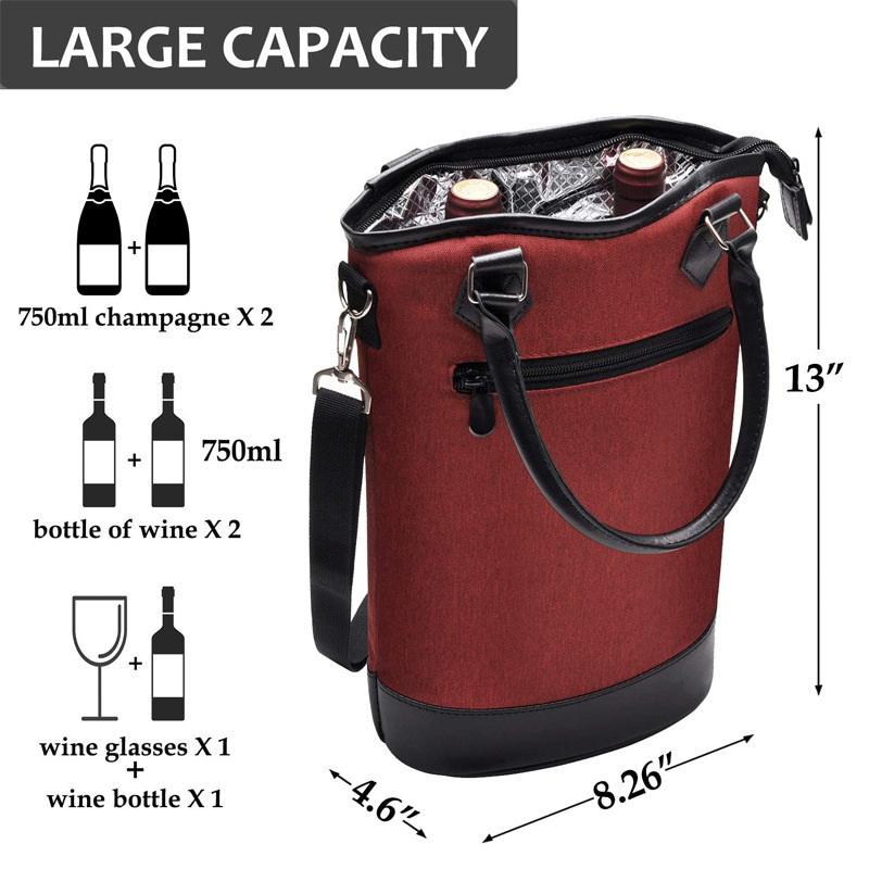 Voyage en plein air Portable rouge 2 bouteilles sac de vin refroidisseur isolé papier d'aluminium sacs organisateur thermique