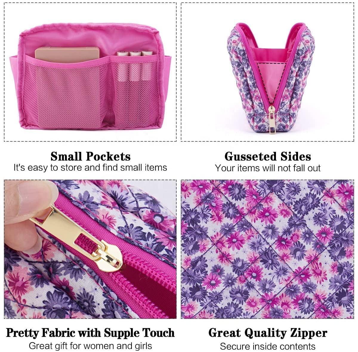 Imperméable Quilting Petit sac de maquillage Sac à main Zipper Pouch Cosmetic Bag pour femmes et filles