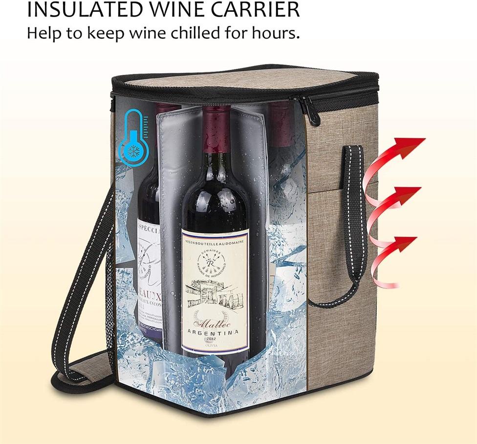 Sacs à vin thermiques isolés réutilisables Pack de pique-nique de voyage 6 bouteilles de vin